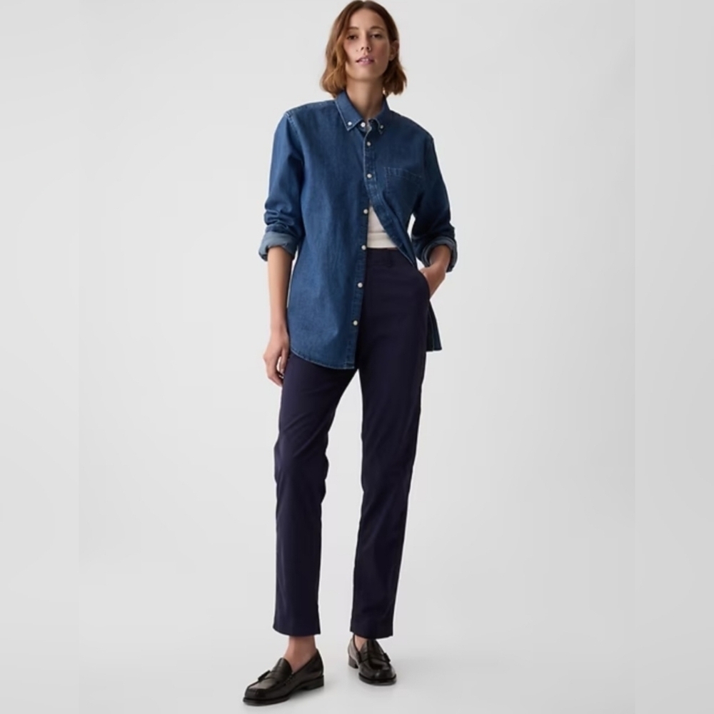 GAP Mid Rise Downtown Khakis Navy Blue Stretch Ankle Pants 10 PETITE NWT RT$70